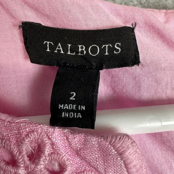 Talbot Linen Cotton Scalloped‎ Crochet Pink Lined Shift Dress Sleeveless Women 2 - Picture 7 of 14
